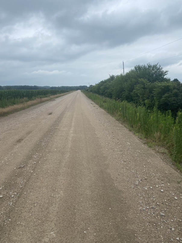 A nice gravel road, a breath of fresh air compared to the busy highway.