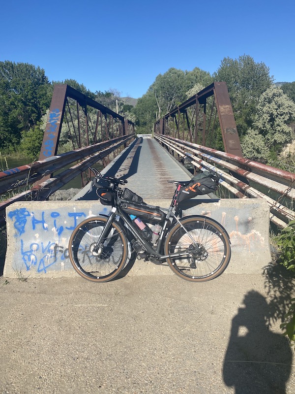 The odd bridge at Horseshoe Bend, Idaho. There was probably a way around it, but the route's the route!