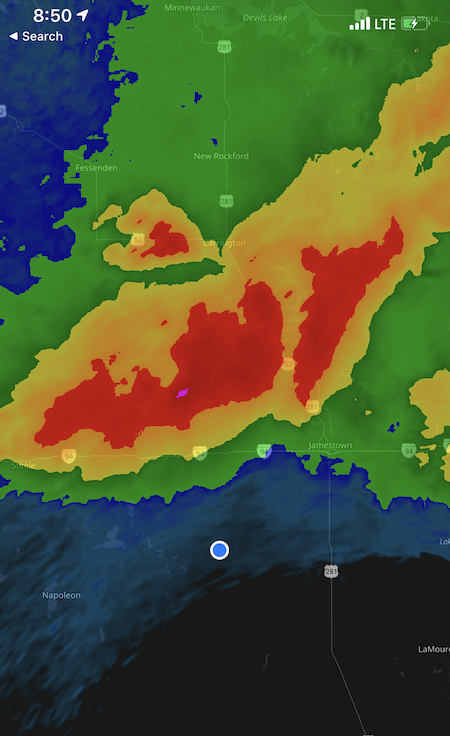 The weather radar of the incoming storm made me happy I was staying inside tonight.
