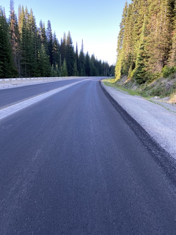 Fresh pavement on the climb to Lolo Pass.